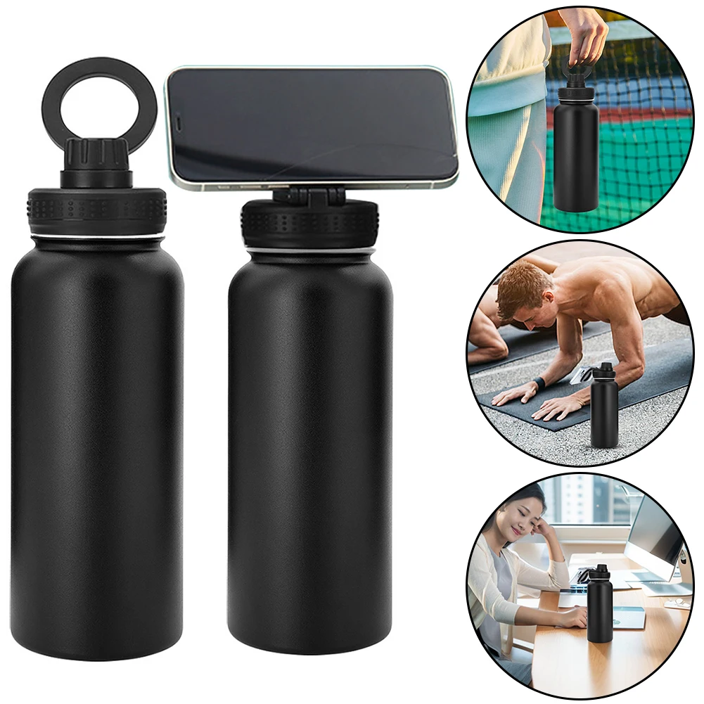 32oz Stainless Steel Vacuum Flask with Phone Holder Double Wall Vacuum Insulated Water Bottle Water Bottle for iPhone