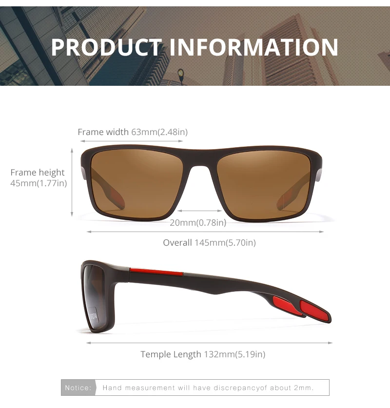 KDEAM Polarisierte, rechteckige Sonnenbrille für Herren, ultraleicht, ideal für den Einsatz im Freien, für lange Tage und verschiedene Lebensstile. – Detail 6