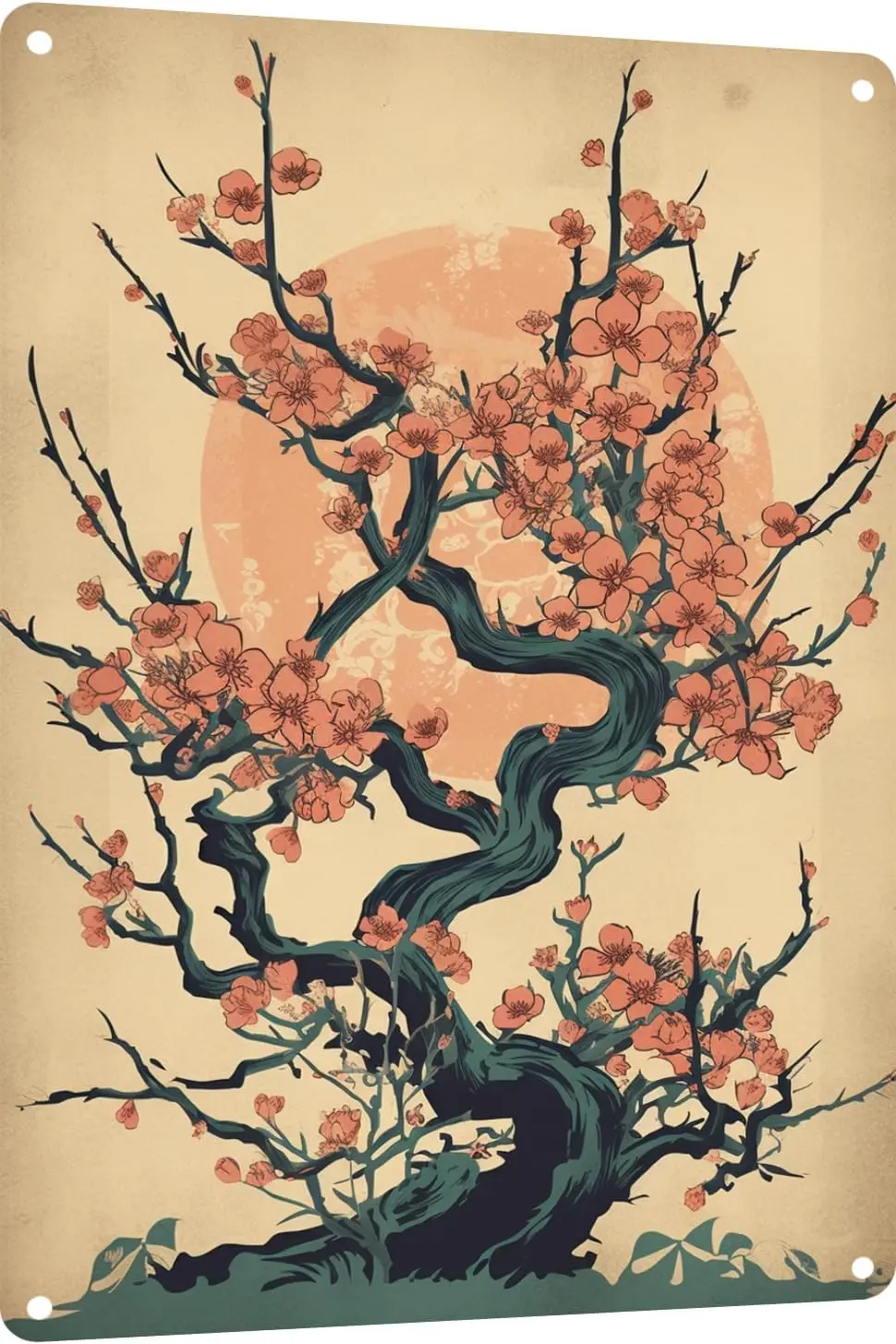 Boho Art Poster Cherry Blossom Tin Sign Art Poster Tin Sign Metal Home Decor Vintage Wall Decor 8 in(154)-aluminum