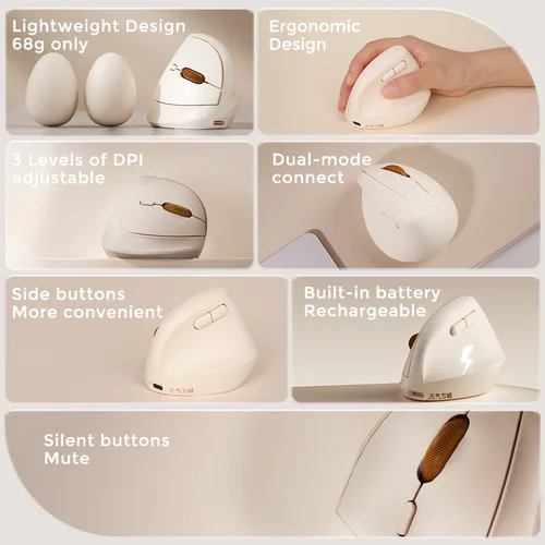 Imagen 2 del producto DAREU Mini Ratón Vertical ergonómico 2.4G USB Bluetooth Ratones Ópticos Inalámbricos 3 DPI Ajustable 1000,1600,2400 para Manos Pequeños