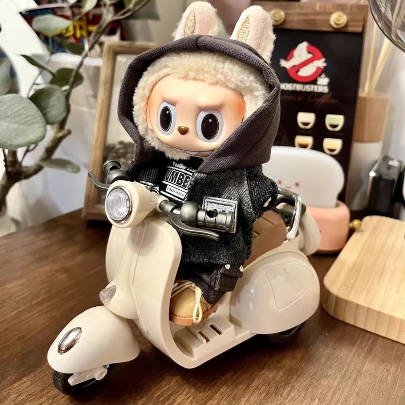 

Hot Sale LaBuBu Doll Mini Electric Motorcycle labubu Doll Accessories Fun Cute Doll Toys With Lights and Music DIY Kid Xmas Gift
