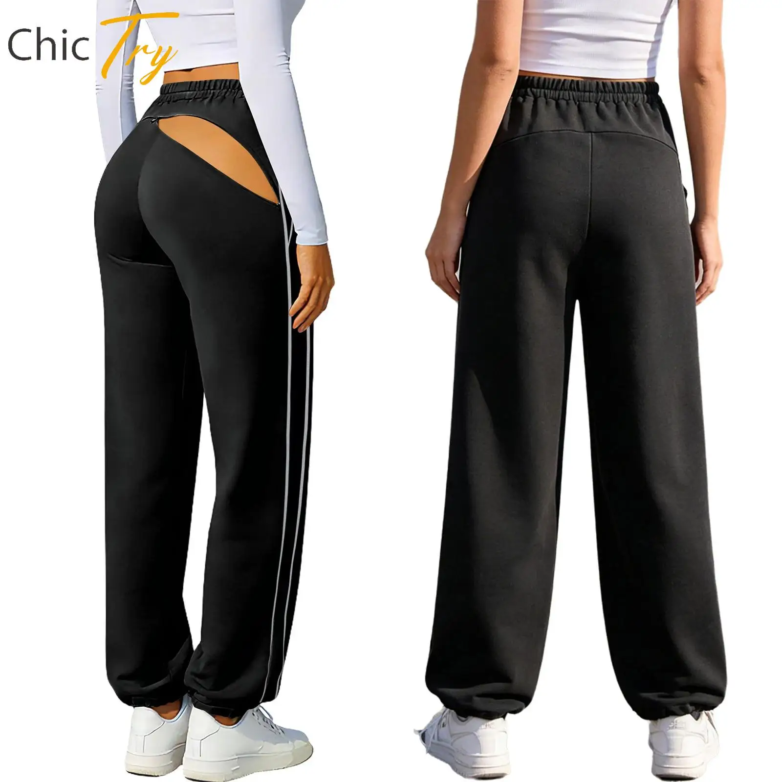 

Women's Fitness Pants Trousers Back Invisible Zipper Wide-Leg Casual Sports Pants Loungewear Stretchy Leg Opening Sweatpants