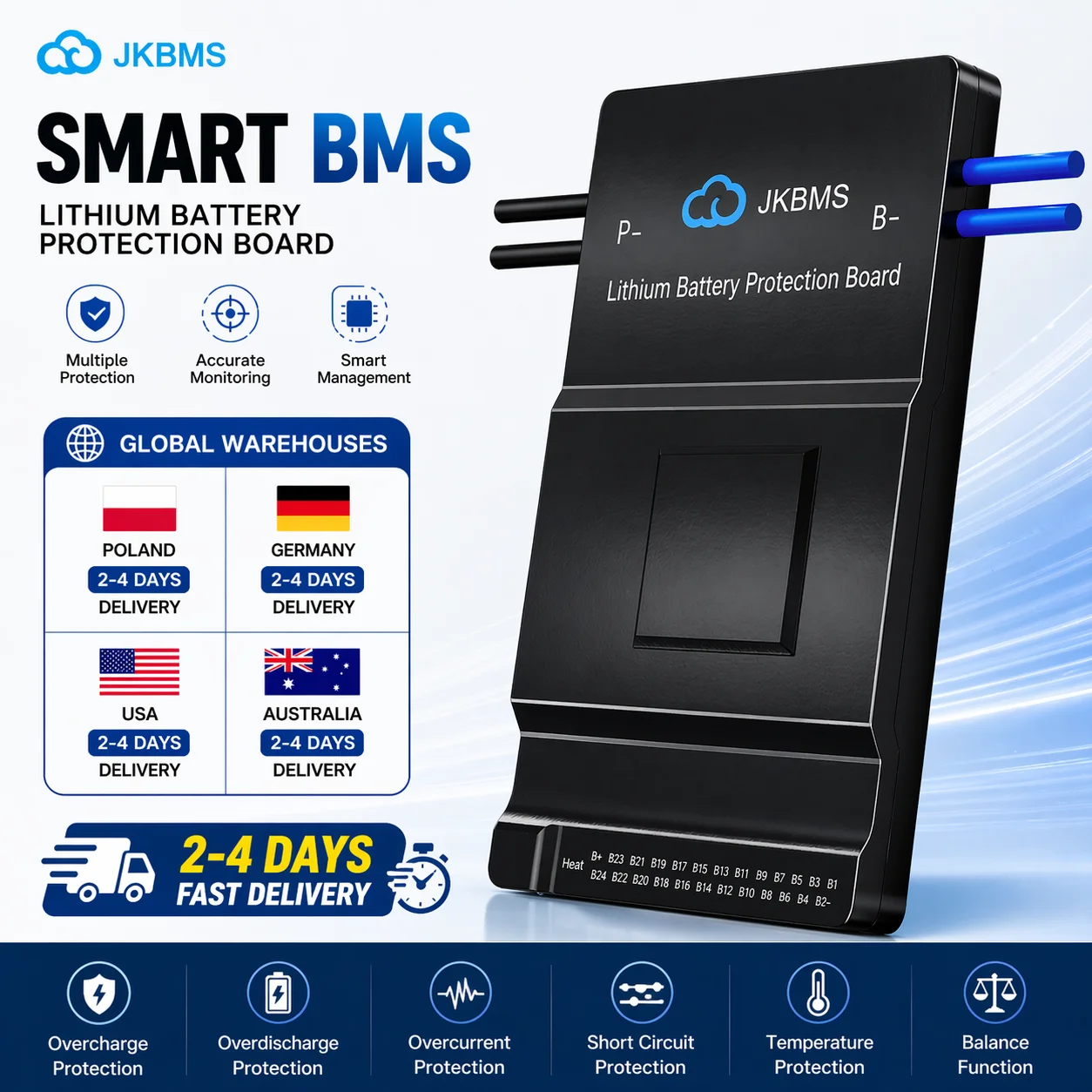 

JKBMS JK-BD6A24S12P 120A Active Balance Power PCBA BMS Lifepo4 Battery 8S 16S 20S 24S RS485 CAN BT Connectivity 1A Energy