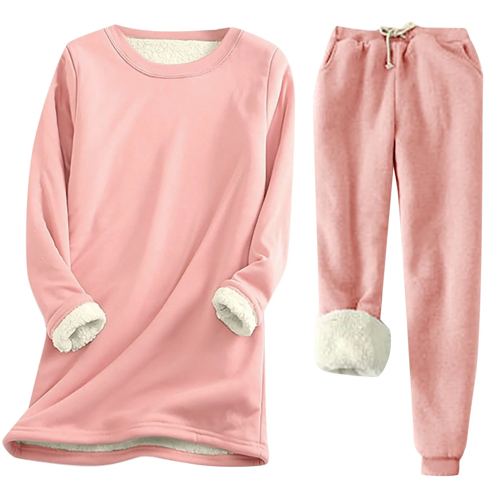 

Women Fleece Set Bottoming Shirt Plus Long Sleeved Top And Pant Set Pullover Hoodie Sweatshirt Autumn Winter Women'S Clothing