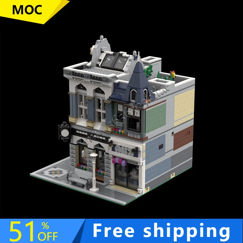 

2551 шт. MOC на заказ, современный городской вид на улицу, банк торта, сборная модель, сделай сам, технология-головоломка на заказ, креативная сборка, детская игрушка в подарок