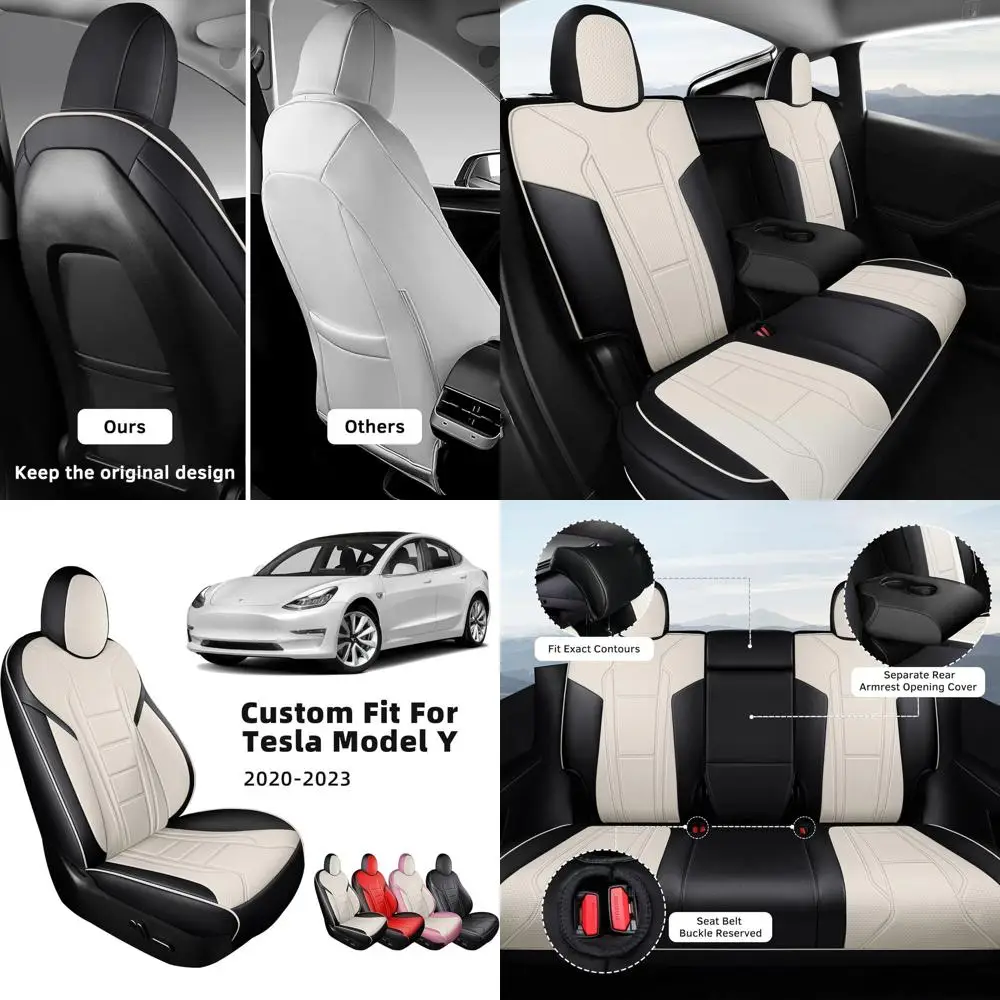 

Seat Covers for Tesla Model Y 2023 2022 2021 2020 Leather Car Seat Cover Full Set Accessories Black White