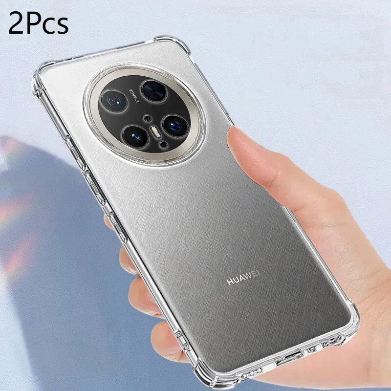 2pcs For Huawei Mate 70 60 Pro Plus RS Ultimate Slim Soft TPU Transparent Silicone Shockproof Back Cover Case