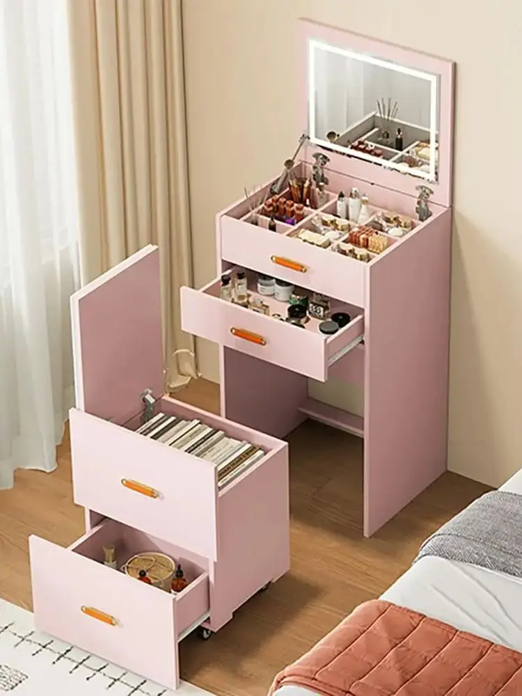 3-in-1 Compact Vanity with Mirror and Lights, Small Makeup Desk, Nightstand, Dressing Table with 3-Light Mode Mini Vanity Table