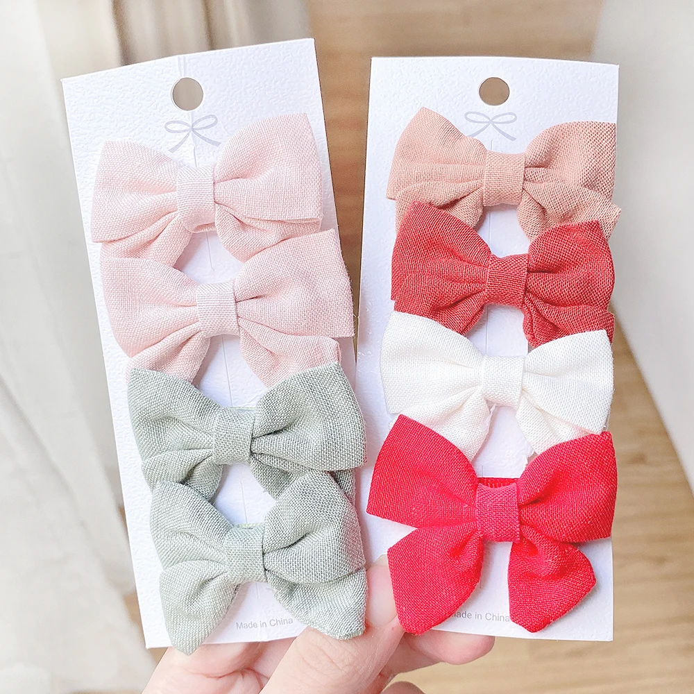 

4Pcs/Set Sweet Solid Color Bows Hair Clip For Kids Girls Hairpins Bow Baby Safety Clips Headwear Boutique Gift Hair Accessories