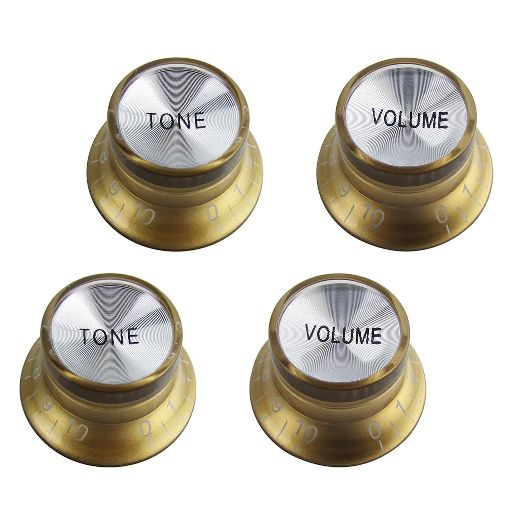 FLEOR 4pcs 2T2V Vintage LP Guitar Volume Tone Control Knobs with Aluminum Top Electric Guitar Parts