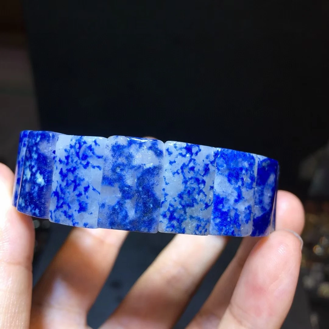 Natural Blue Rutilated Dumortierite Quartz Bracelet Jewelry Cat Eye 12*9mm Women Men Clear Rectangle Beads Rare Stone AAAAA