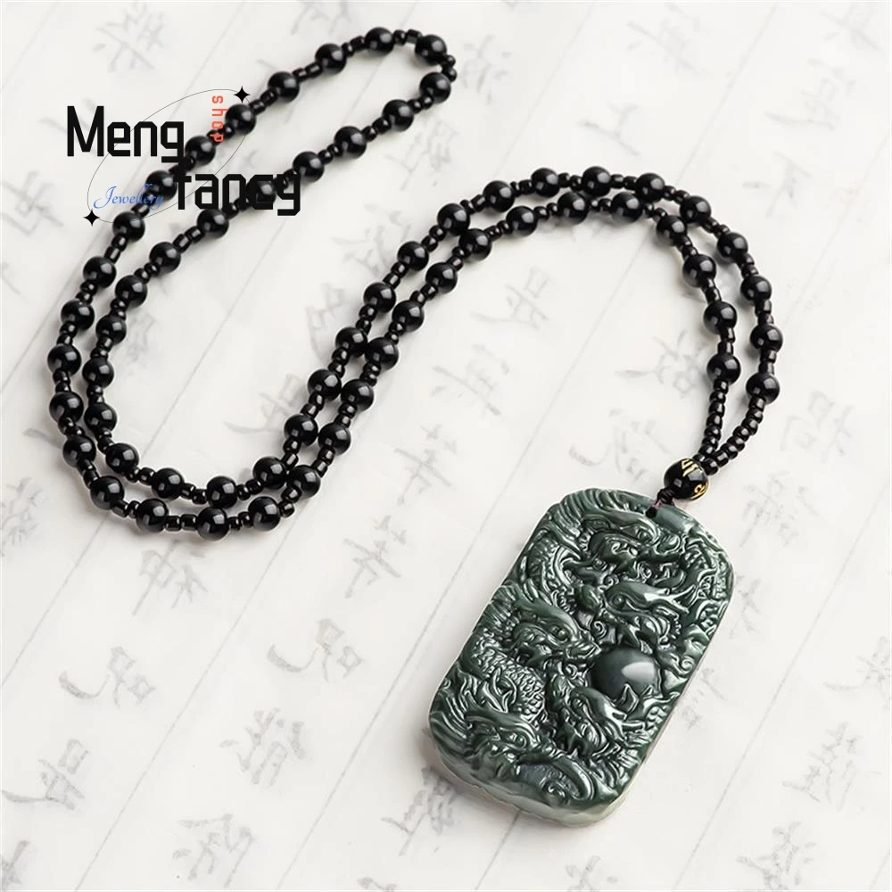 المواد الطبيعية القديمة Hetian الأخضر اليشم الهيجمونيك زودياك تسعة التنين حماية الرب قلادة رائعة موضة غرامة مجوهرات #4