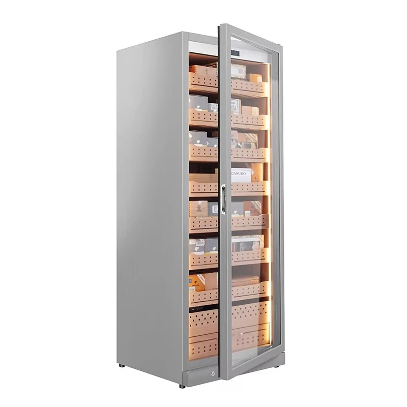 New Arrival Luxury Electric Stainless Steel Compressor Refrigerator Cigar Humidor Cabinet Spain Cedar Lining Household Use
