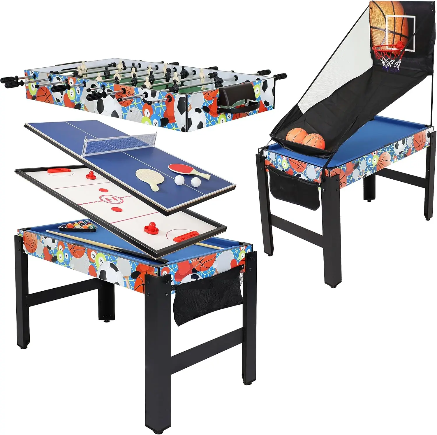 45-Inch 5-in-1 Multi-Game Table - Billiards, Push Hockey, Foosball, Ping Pong, and Basketball - Weathered Gray