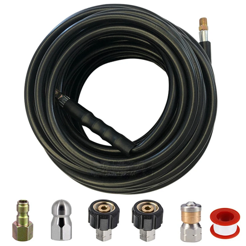 30m Orifice 4.0 High Pressure Washer Sewer Flusher Kit 1/4 Inch 100FT Cleaning Hose 5800PSI Water Gun Flushing Jet Nozzle