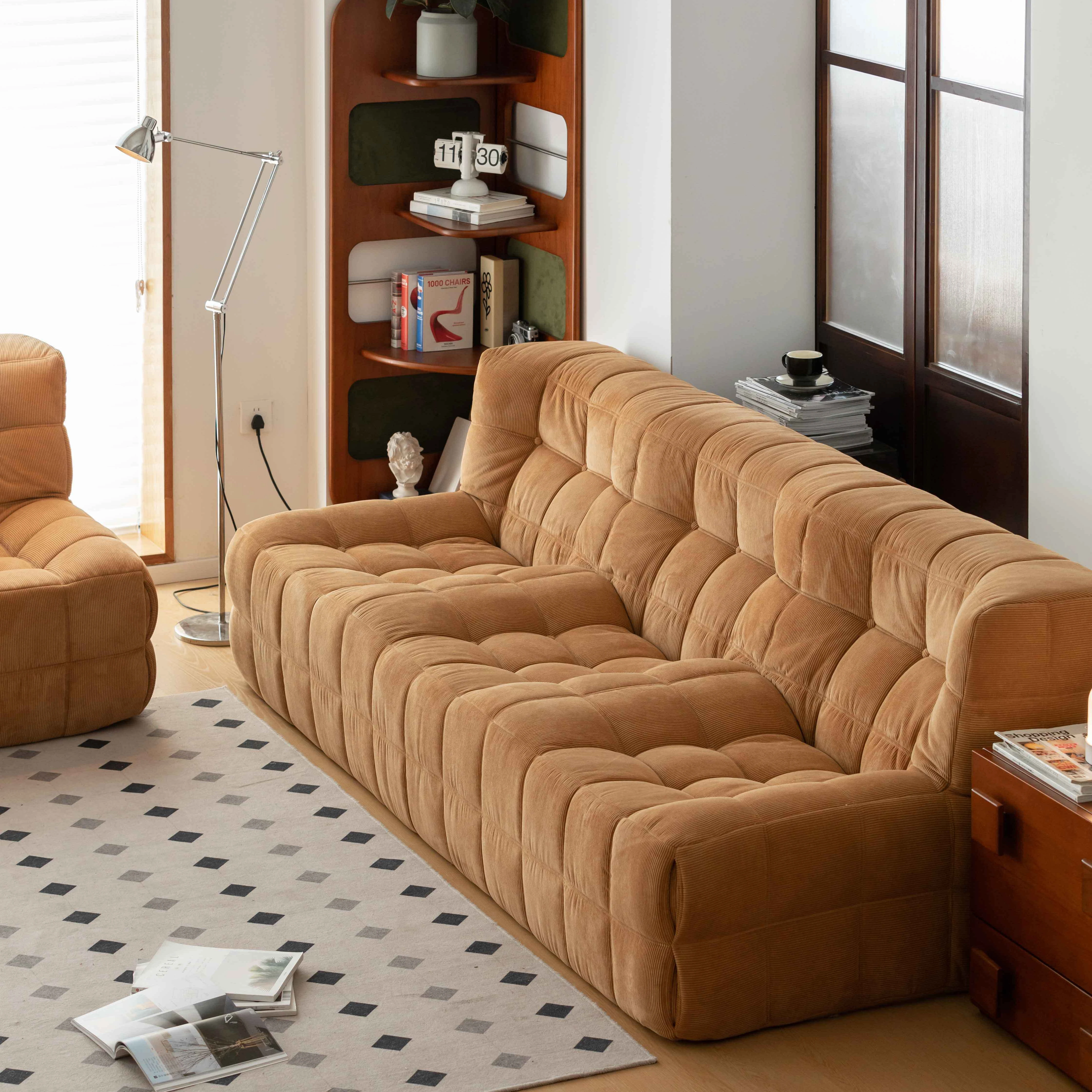 

Luxury Corduroy/Leathaire Couch Waffle Design Couch 3 Seater Sofa Sectional Modular Sofa