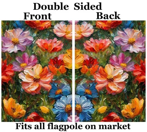Oil Painting Colorful Flowers Meadow in Spring Summer Wildflowers Field House... RRM IIX SSL