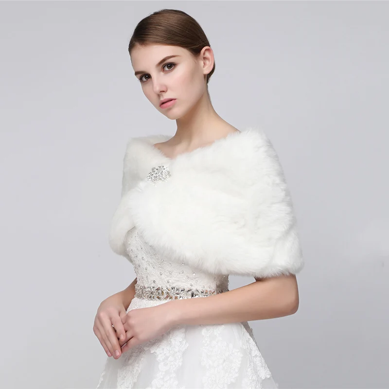 Wholesale Colorful Ackets  Faux Fur Bolero Bridal Shawl Wraps Shrug Winter Wedding  for women Fur Coat Evening Dress Shawl