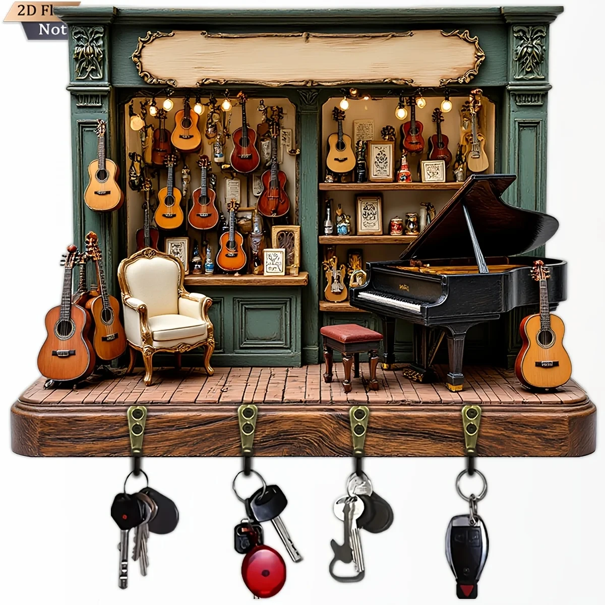 Just-In-Time, 2D Flat, 1pc, Vintage Wooden Carved Key Hook, Multi-Functional Home Key Rack, With Four Metal Hooks, Wall