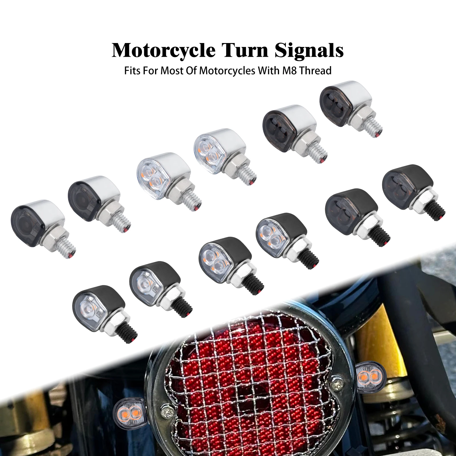 

Motorcycle LED Turn Signal Rear Front Blinker Lights 8mm Thread Mini Indicators Amber Lamp Universal For Cafe Racer For Harley
