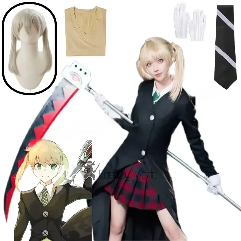 Maka Albarn Cosplay Anime Soul Eater Costume Women Girl Skirt Gloves Uniform Suit Halloween Party Role Play Outfit Maka Cos wig