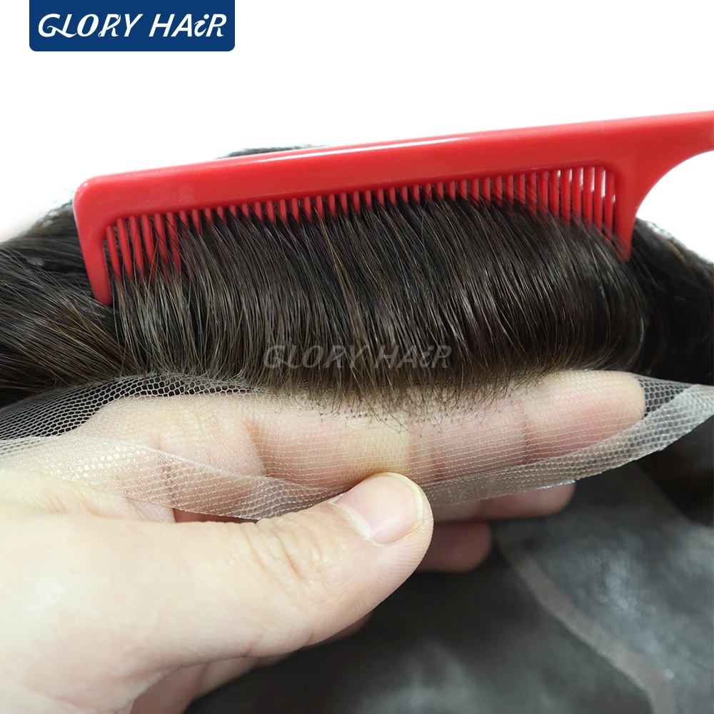 Gloryhair-أحادي الدانتيل الرجال الشعرية الاصطناعية بولي PU الدانتيل الرجال الشعر المستعار نظام الشعر البشري الهندي رجل الباروكات شحن مجاني