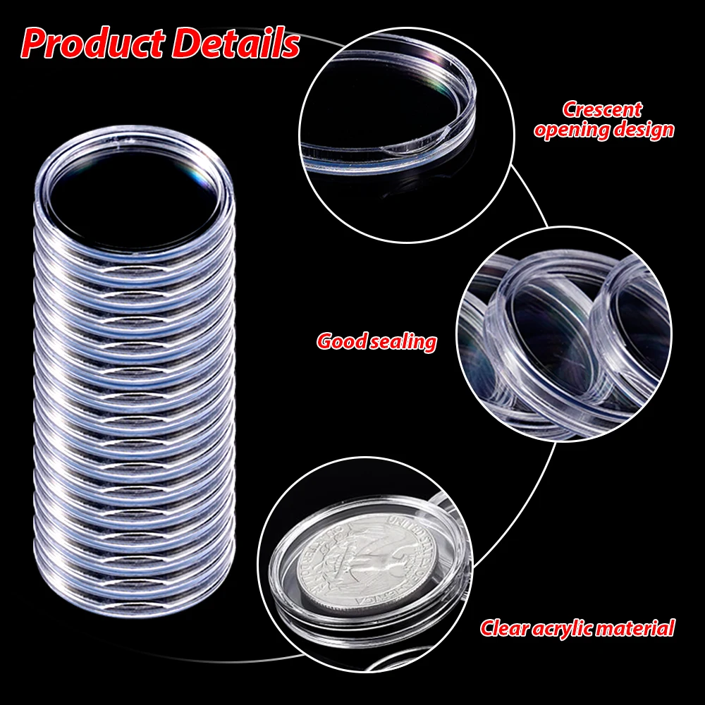 10/25/50/100Pcs 19-33mm Transparent Coin Cases Holder Coin Collecting Box Case Round Storage Box Coins Protection Box Container