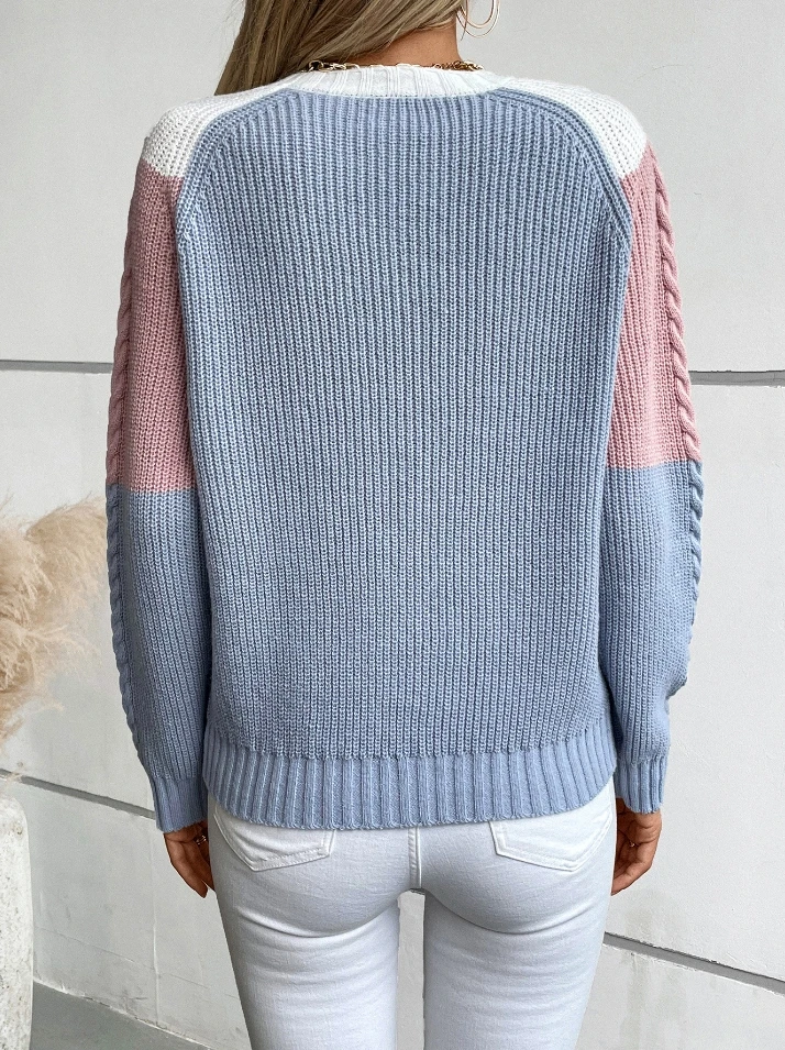 Winter women's sweater lazy thick casual fashion colorblock pullover loose O-neck vintage knitted sweater long sleeved sweater