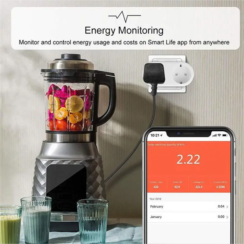 16A WiFi Smart Plug 2-in-1 Shunt Dual-Control Timing Switch with Power Monitoring EU Socket Tuya Smart Life APP Voice Control