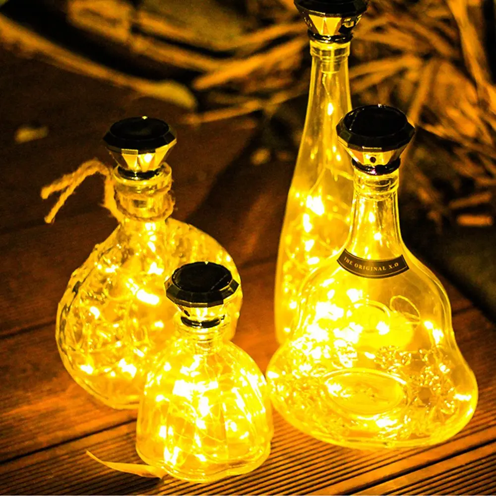 Garrafa de vinho luz garrafa de vinho lâmpada forma diamante solar luz da noite estrelado para festa de casamento decoração fada fio cobre luz da corda