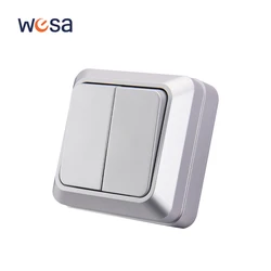 WESA Silvery Wall Surface Button Light Switch EU Spray Paint Plastic Outdoor 2 Gang 1 Way Wall Exterior Rocker On / Off  Switch