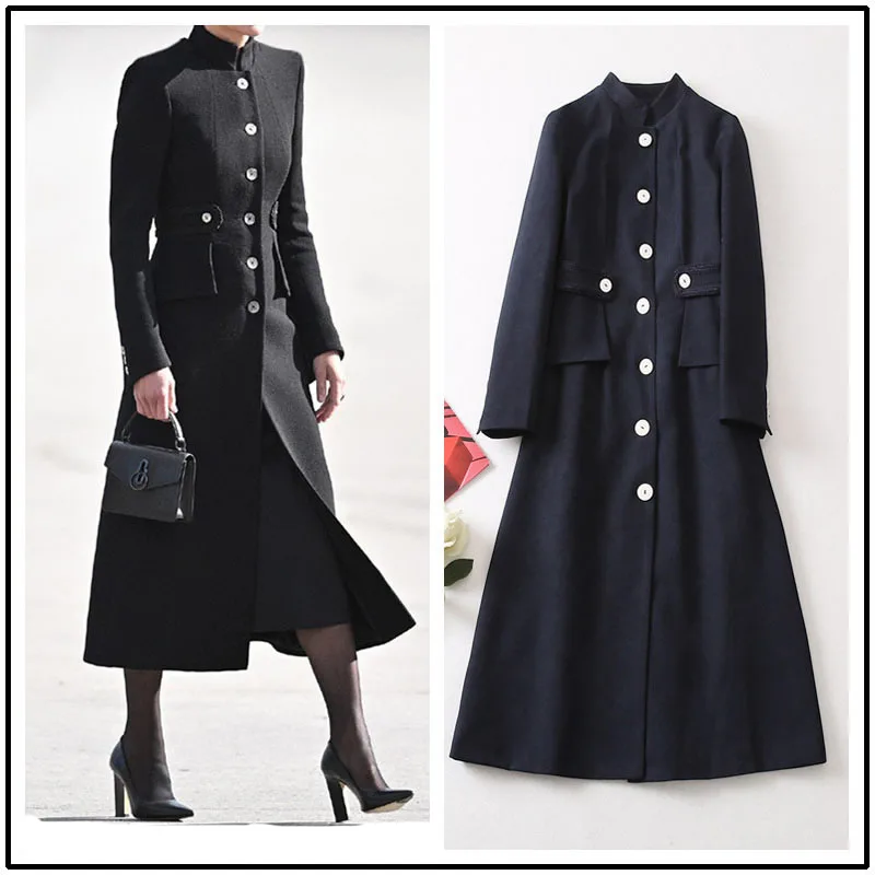 

Winter New Office Lady Coat Women Long Sleeve Coat Black Wool Coat