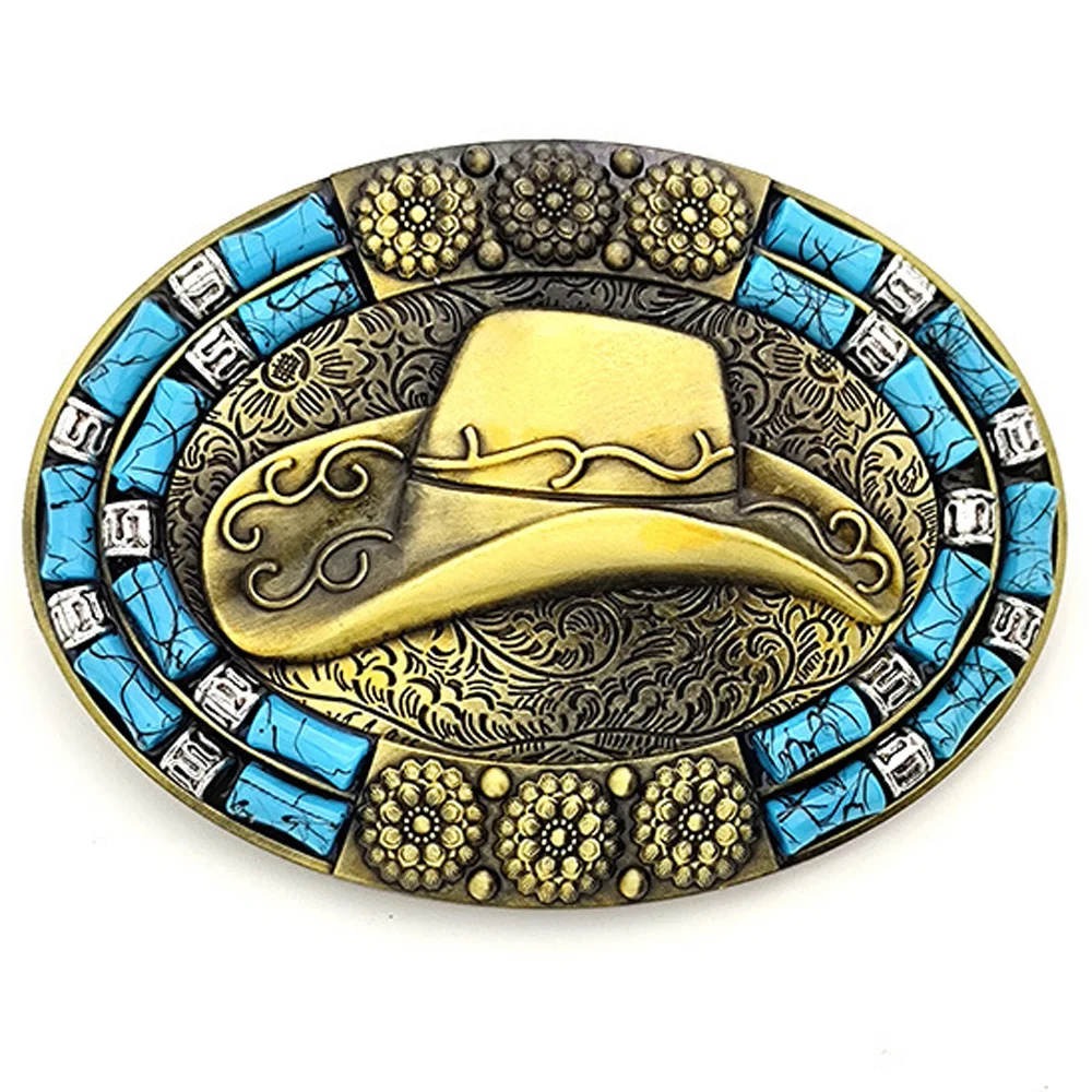 Sombrero de vaquero occidental Para hombre, hebilla de Cinturón, diseño ovalado, borde azul, aleación de Metal, Hebillas Para Cinturón, Cheapify, envío directo