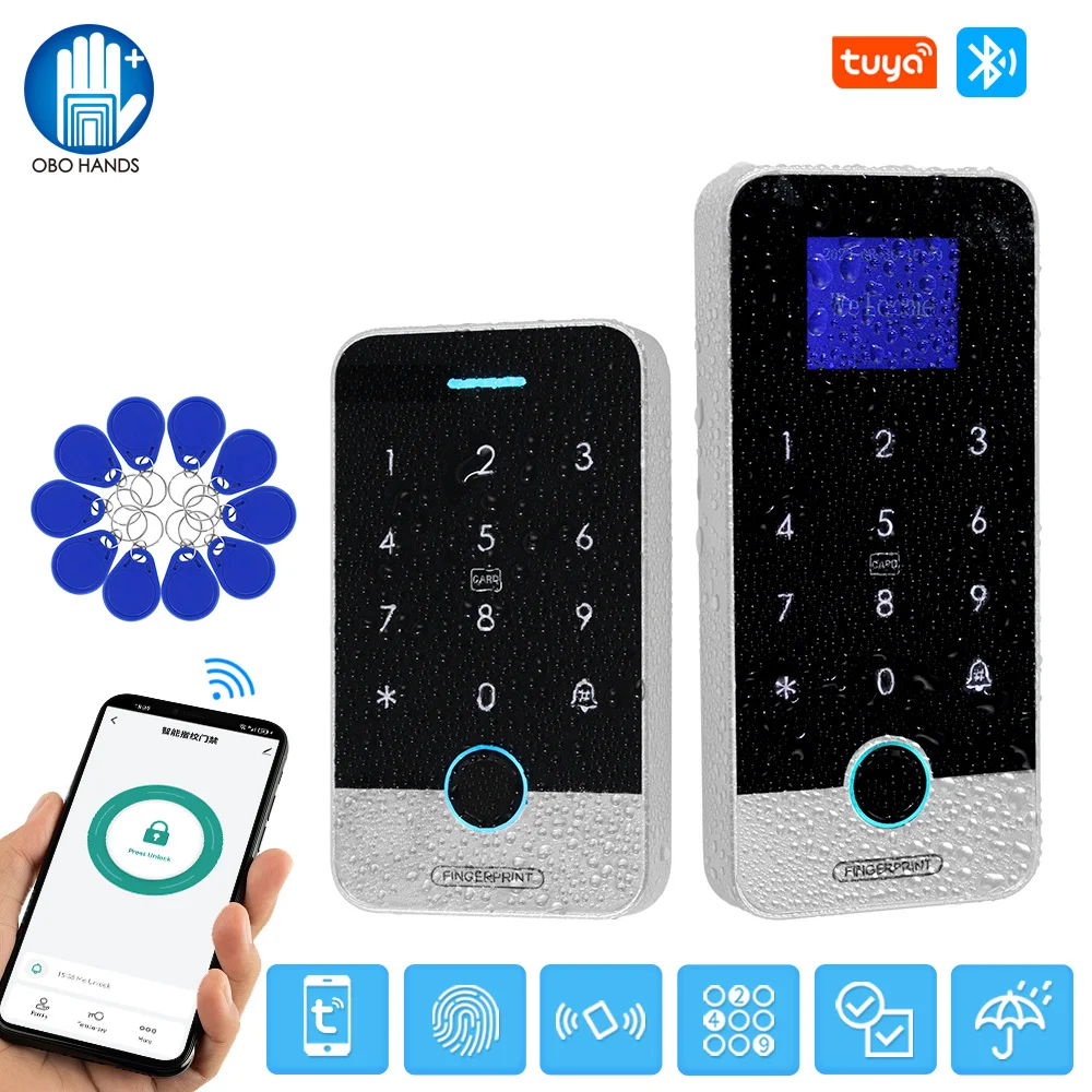 OBO Hands Standalone Fingerprint Access Controller Bluetooth Tuya APP 13.56MHz RFID Control Keypad Touch Door Opener Waterproof