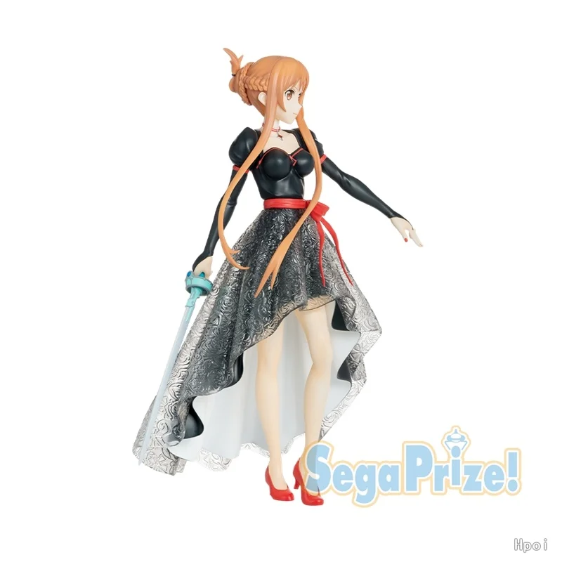 22CM Anime Sword Art Online Yuuki Asuna Black Dress PVC Figure Model Kid Toys Gift Kirigaya Kazuto Collect Ornaments Desktop dec