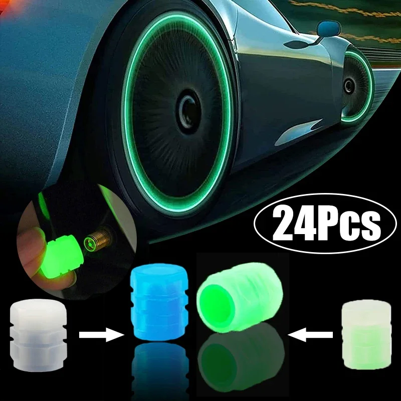 

8/16/24Pcs Luminous Tire Valve Cap for Motorcycle Car Wheel Hub Glowing Decorative Tyre Rim Stem Blue Green Car Tyre Accessories