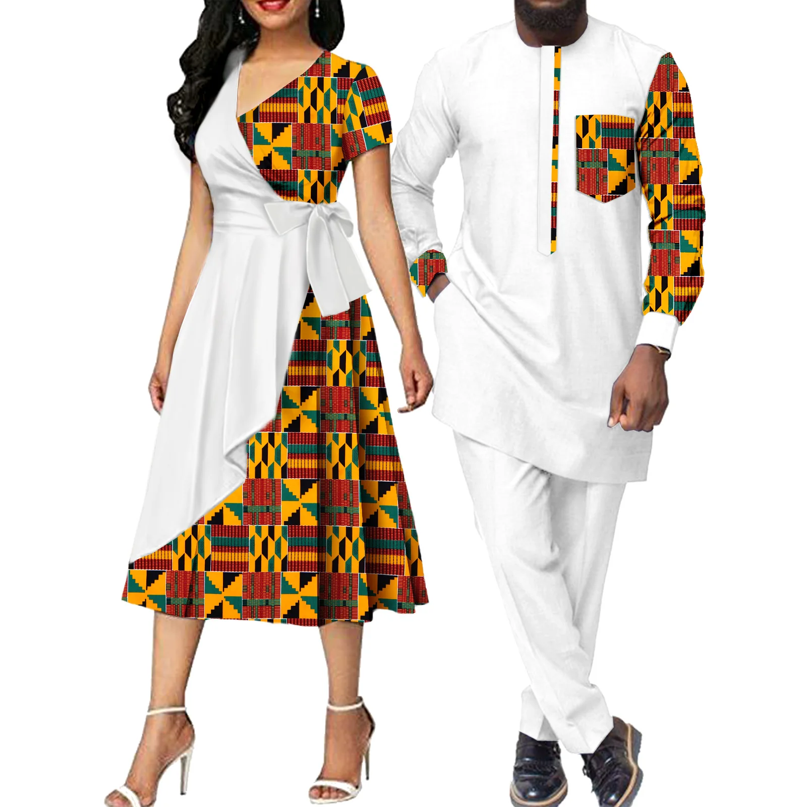 

SEA&ALP African Couple Clothes for Wedding Dashiki African Women Dresses Matching Men Outfits Pant Sets