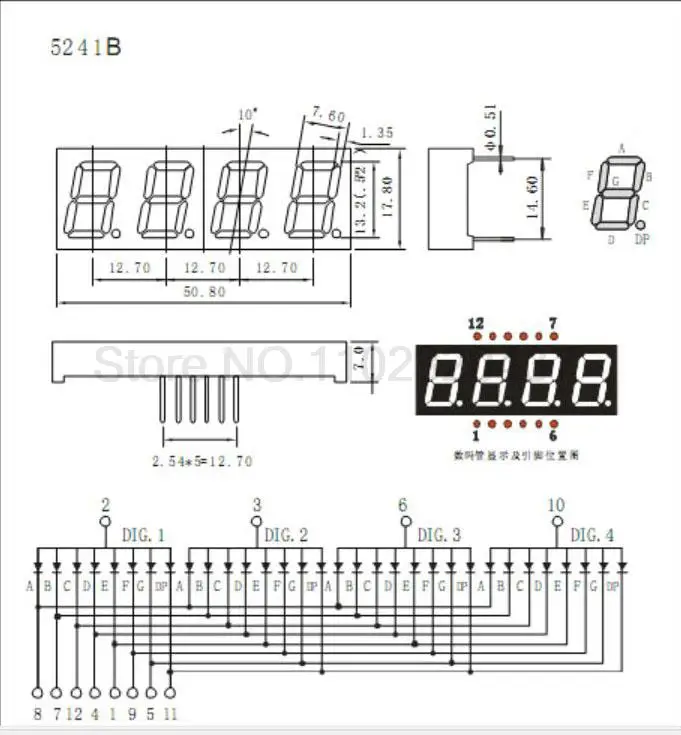 20PCS 0.52inch 4bit Common anode Digital Tube Red LED Digit Display 7 Segment 0.5inch 0.5 0.52 inch 0.52'' 0.52in. 4 Four bit