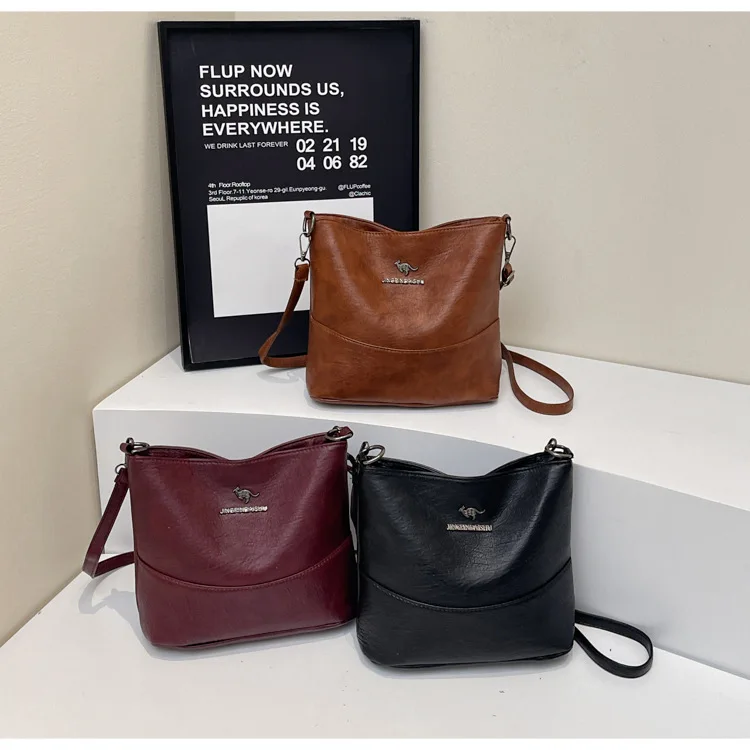 

Durable PU leather women's single-shoulder bucket bag, simple vertical square single-shoulder bag, daily commuting crossbody bag