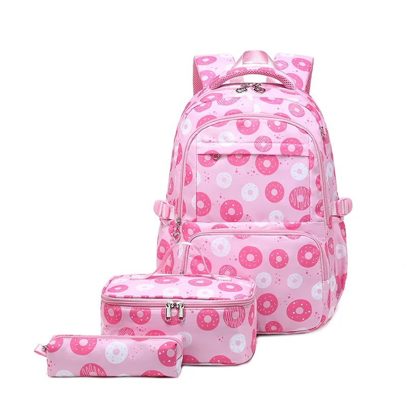Primary Students Schoolbag Set Kids Printing Rucksack Girls Cute School Backpack Nylon Book Bag 3pcs Set with Bento Bag Pen Bag