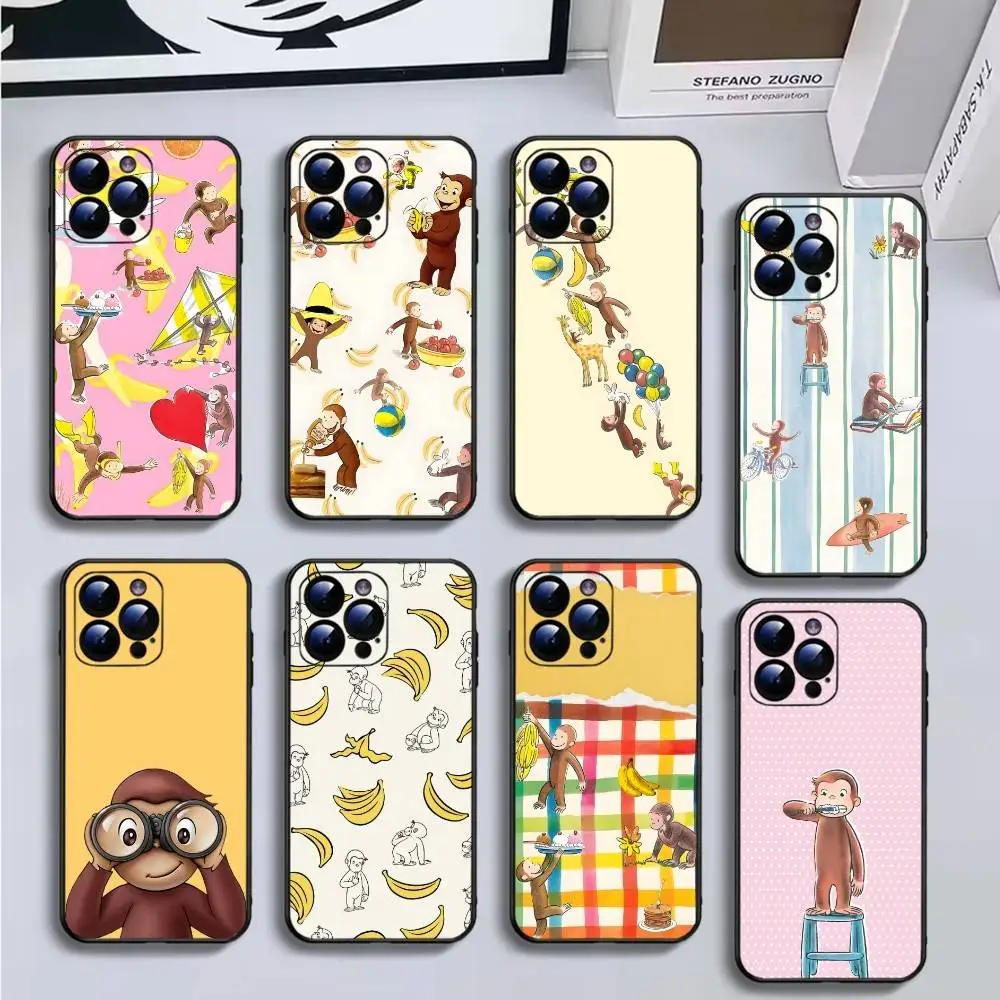 

Cute monkey curious george pattern Phone Case For iPhone17,16,15,14,13,12,11 Plus,Pro Max,Soft Black Cover