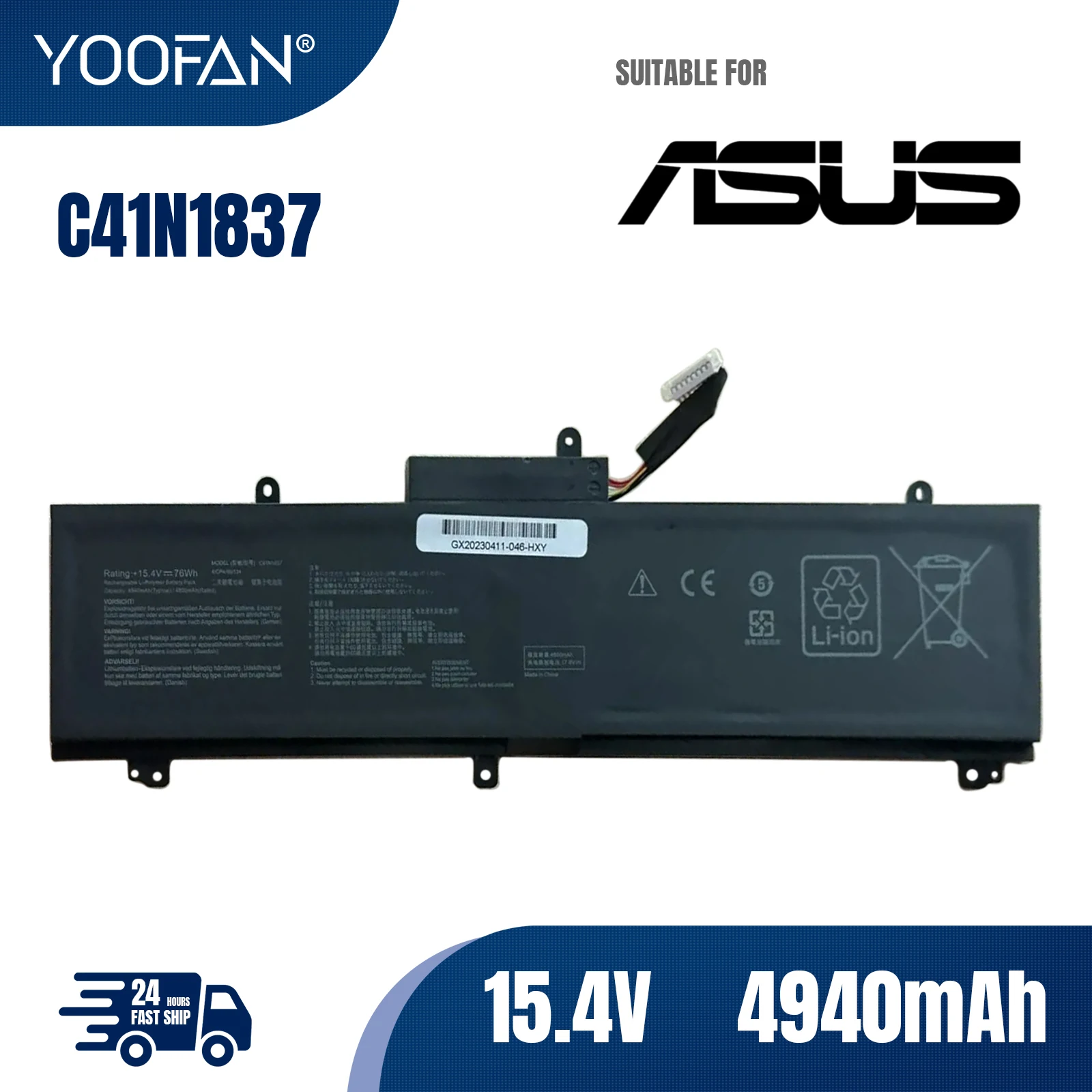 Imagem -01 - Yoofan-bateria do Portátil para Asus C41n1837 0b20003380100 Gu502gu Gu502gv Gu532gu Gx502gv Gx502gw 15.4v 76wh yoofan bateria do portatil para asus c41n1837 0b20003380100 gu502gu gu502gv gu532gu gx502gv gx502gw 154v 76wh 01