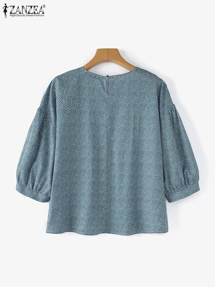 เสื้อผ้าแฟชั่น ZANZEA เสื้อผู้หญิง ฤดูใบไม้ร่วง 2025 แขนสามส่วนทรงโคมไฟ เสื้อสไตล์เกาหลีทรงหลวม พิมพ์ลายดอกไม้ เสื้อคลุมทรงหลวม จีบระบาย