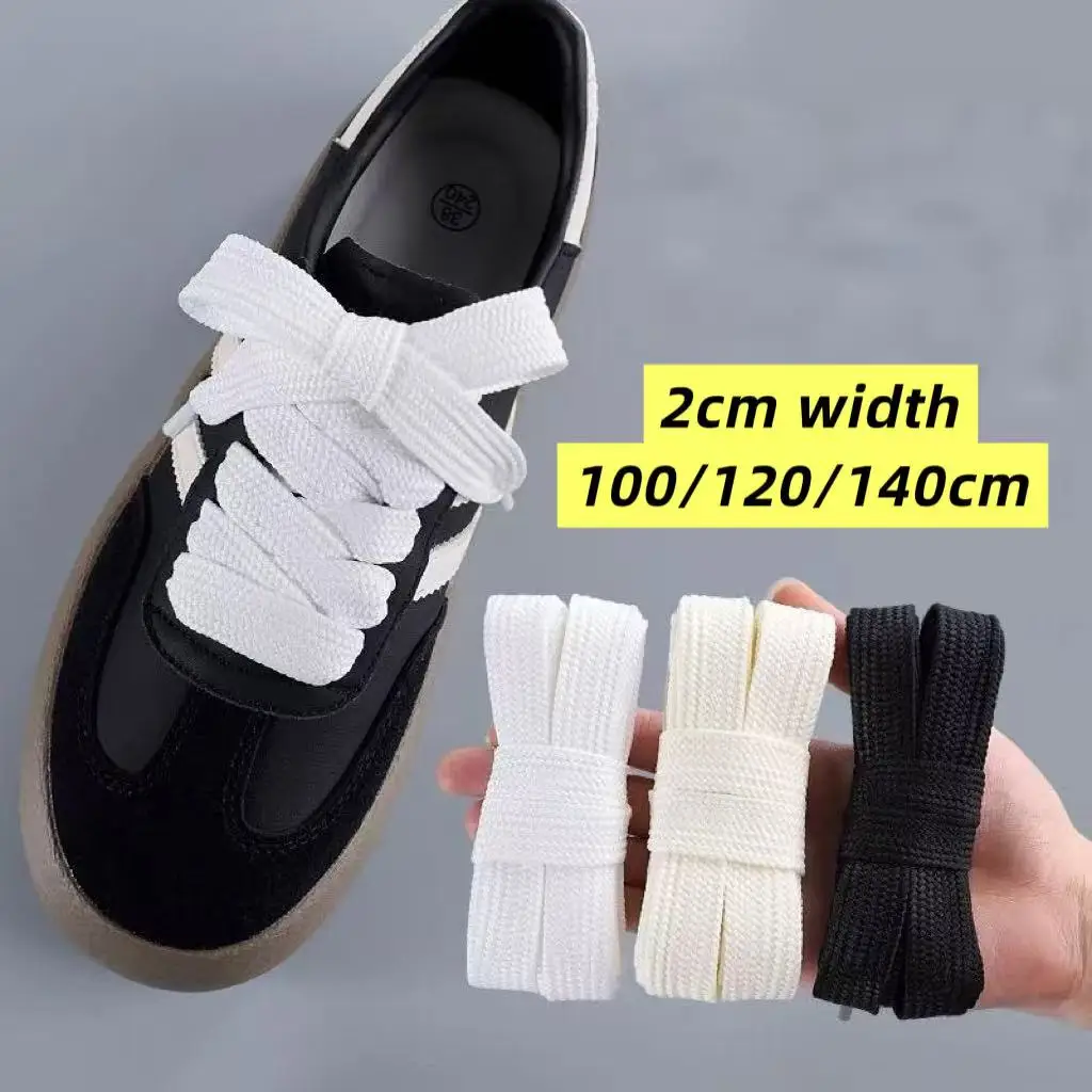 1 Pair 2cm Width Flat Shoelaces White Black Shoelace For Sneaker Sports Casual Sport Shoe Laces Spring Autumn Shoestrings