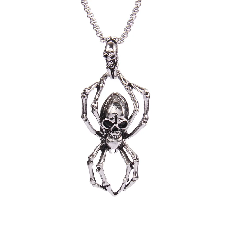 Decorated with Exaggerated Alternative Skull Head Spider Necklace, Male, European and American Hip-Hop Domineering Insect Pendan