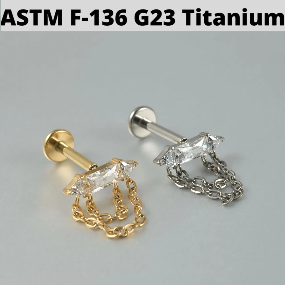 1PC  Dangle G23 Solid Titanium Cartilage Earrings Stud 16G Internally Threaded Bee Zircon Helix Ear Tragus Piercing Jewelry