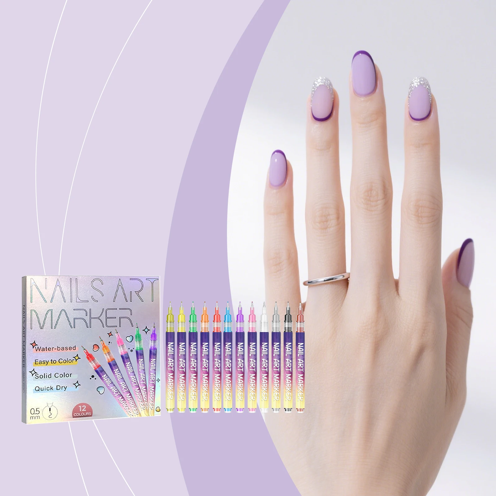 

12PCS DIY Nail Pen Colorful Exquisite Nail Maker Set Girl Women Daily Creatively Nail Decorative Tool Lovely Color Matching Pen