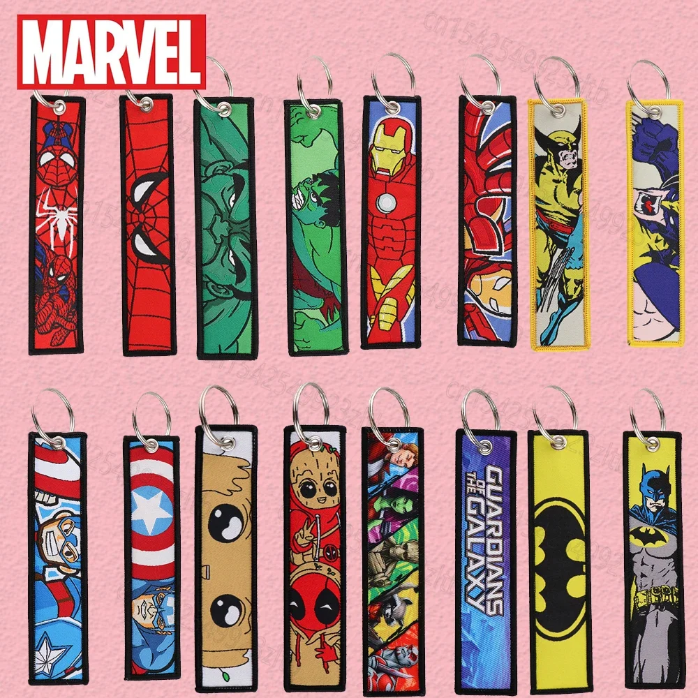 

Marvel Spider-Man Cloth Woven Label Keychain Cartoon Iron Man Captain America Wolverine Bat-man Keyring Accessories