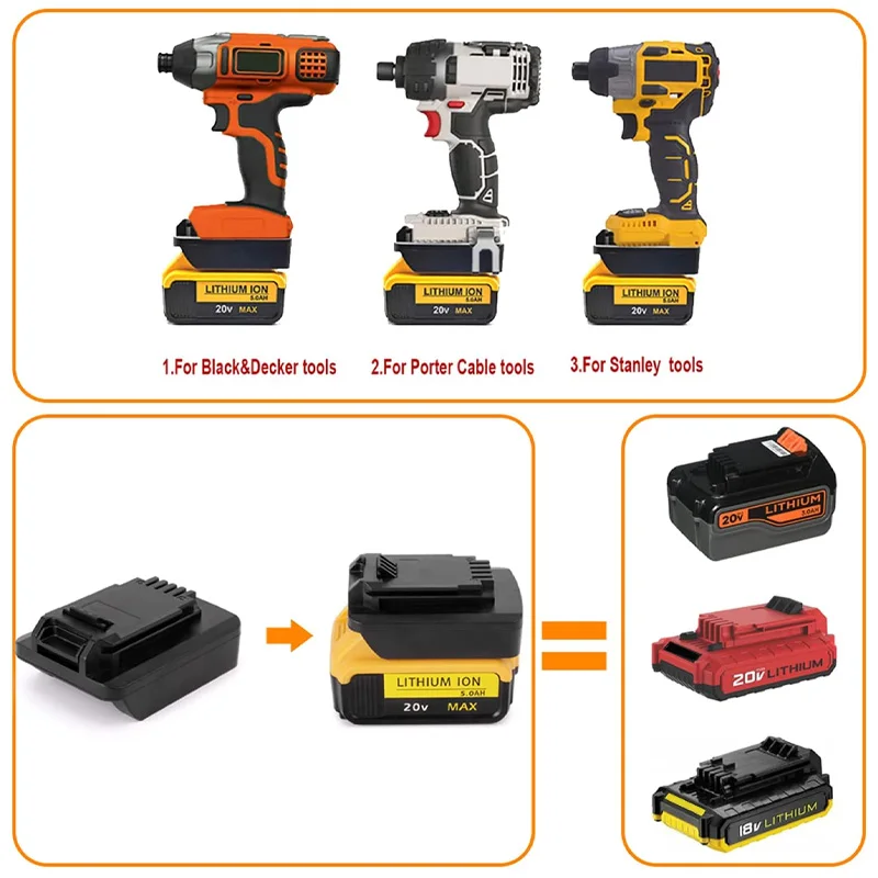 Battery Adapter Converter for Dewalt 18V/20V Lithium Battery Convert To Black&Decker/Porter Cable/Stanley 20V Power Tool Battery