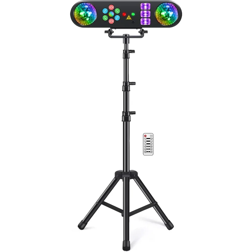 Telbum DJ Lights with Stand, 5 in 1 Party Bar Light Set with Rotating Ball, Strobe, UV, Colorful LED Par Light and Pattern, Soun